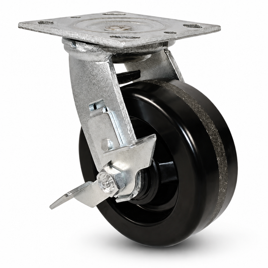 4" Phenolic Swivel with Brake, Top Plate, 800 lb Capacity
