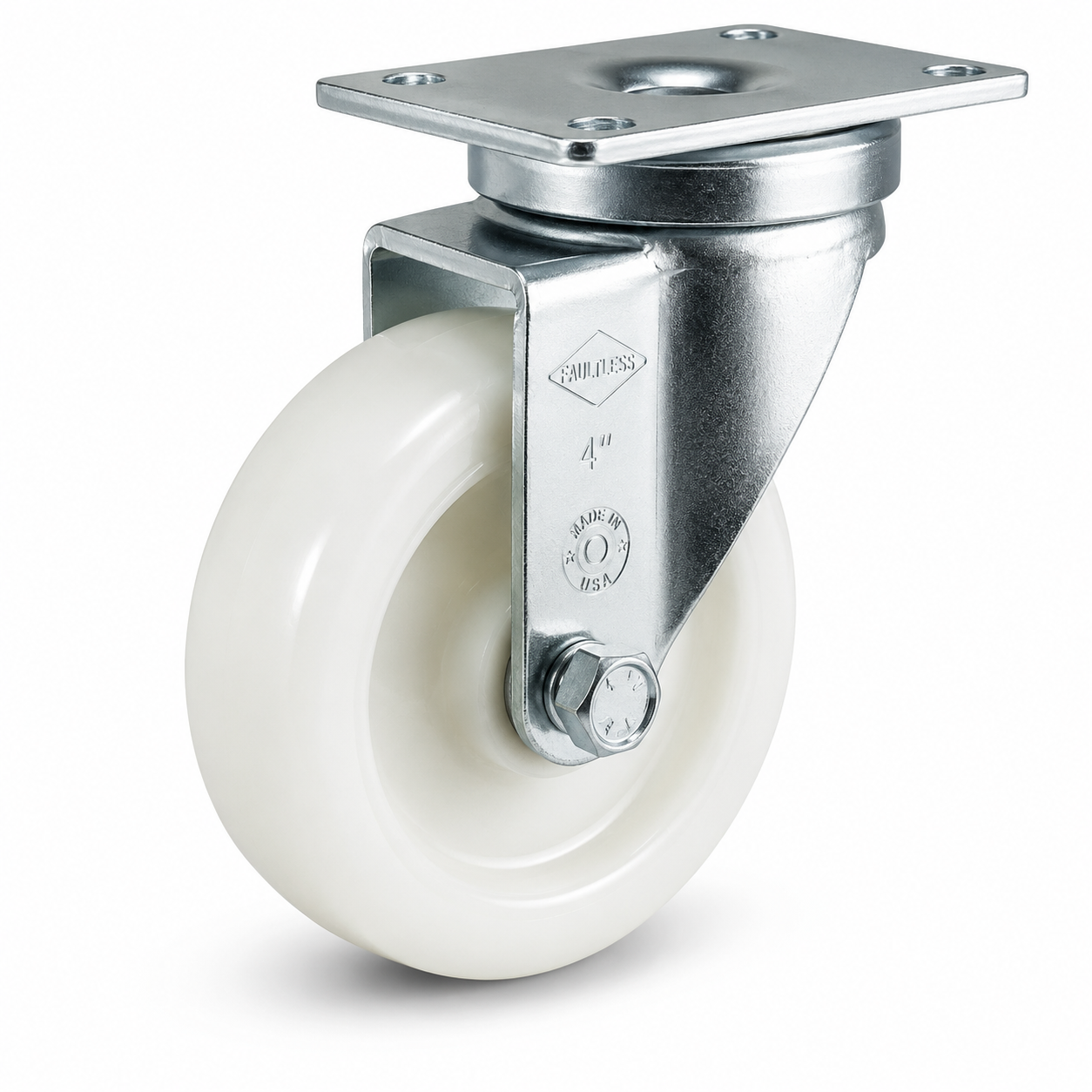 3" White Nylon Swivel Caster, Top Plate, 300 lb Capacity