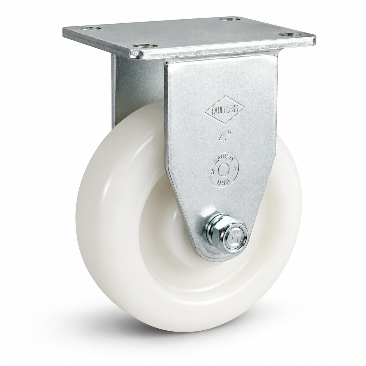 4" White Nylon Rigid, Top Plate, 350 lb Capacity
