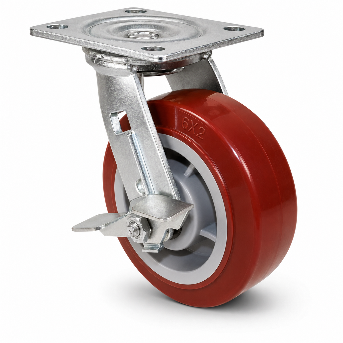 8" Polyurethane on Polypropylene Swivel with Brake, Top Plate, 1000 lb Capacity