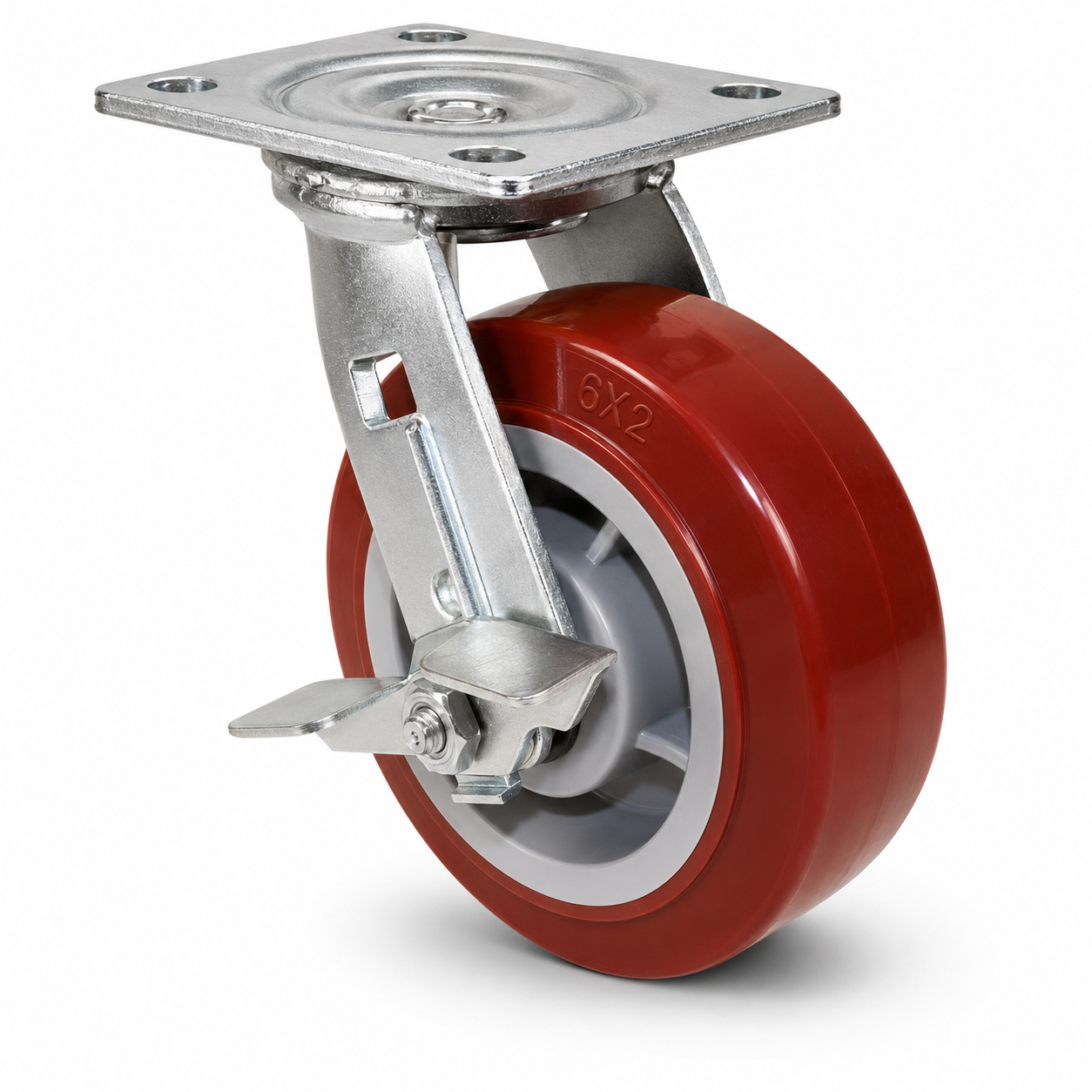5" Polyurethane on Polypropylene Swivel with Brake, Top Plate, 750 lb Capacity