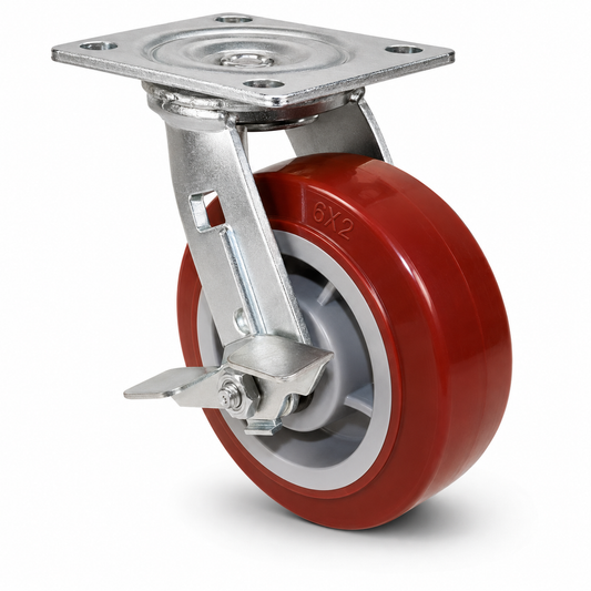 8" Polyurethane on Polypropylene Swivel with Brake, Top Plate, 1000 lb Capacity